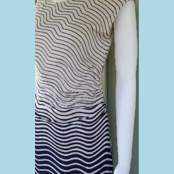 Ann Taylor LOFT Navy Ivory Jersey Pull-on Dress S - Picture 2 of 5